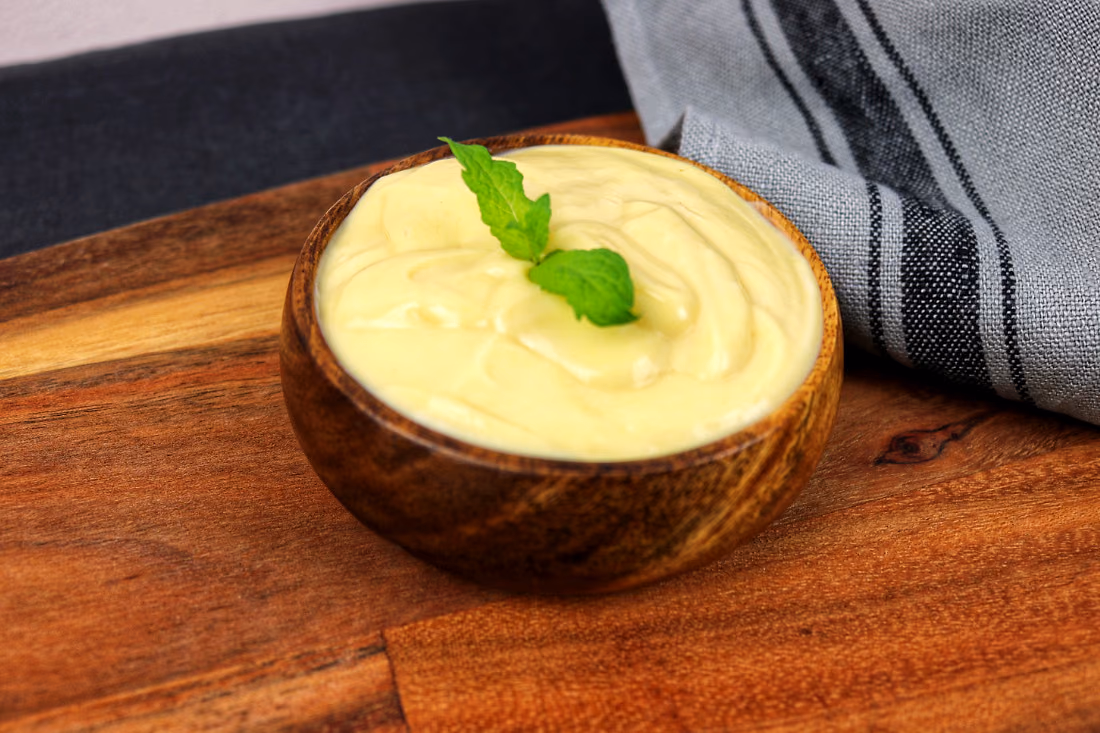 Mousse de manga, numa taça de vidro